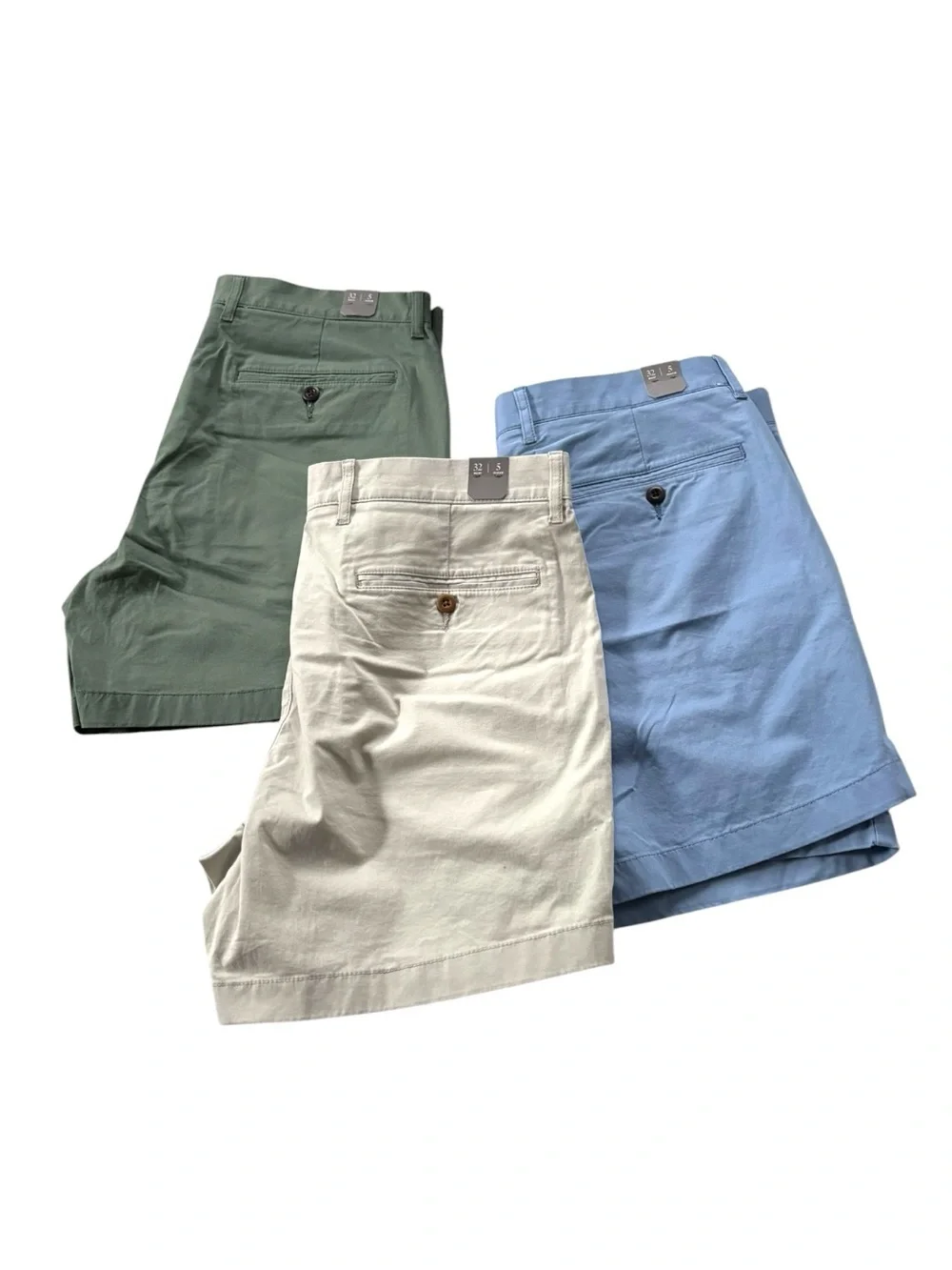 J. Crew Re-Imagined 5” stretch chino men’s shorts lot of 3 green,blue,stone| W32